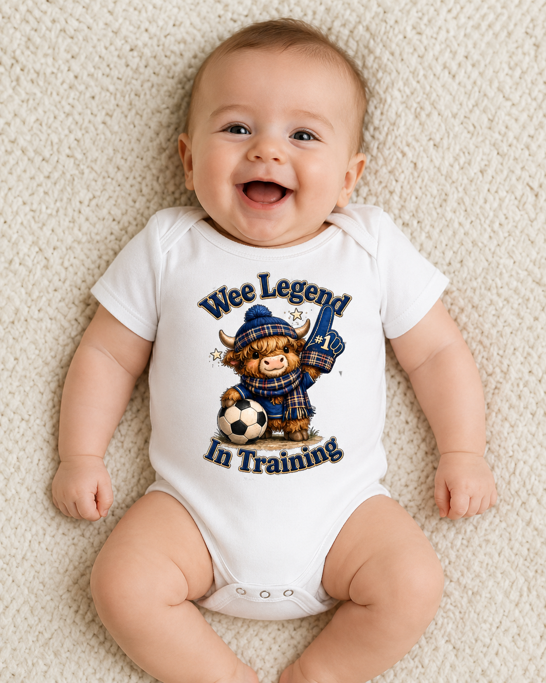 Scottish baby clothes collection featuring baby bodysuits and baby grows from Wee Legends Co