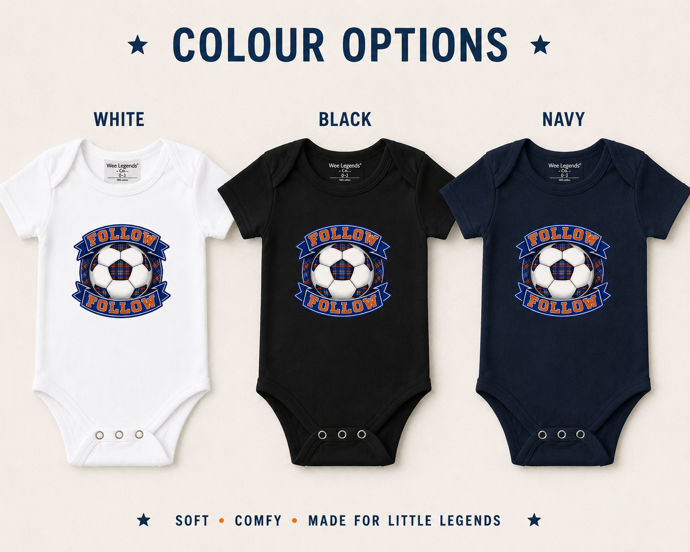 FOLLOW FOLLOW baby bodysuit available in multiple colours including black, navy, white