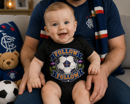 Baby wearing FOLLOW FOLLOW Thistle Scottish football baby bodysuit
