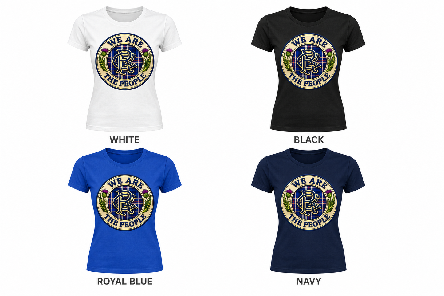 We Are The People women's fitted t-shirt available in white, black, royal blue and navy colour options.
