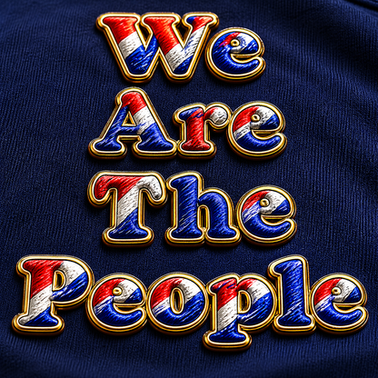 Close-up of the We Are The People Scottish football-inspired design featuring red, white and blue embroidered-style lettering and premium stitched detailing.