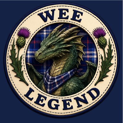 Close-up of the Wee Legend Dragon badge design printed on the teddy bear's t-shirt