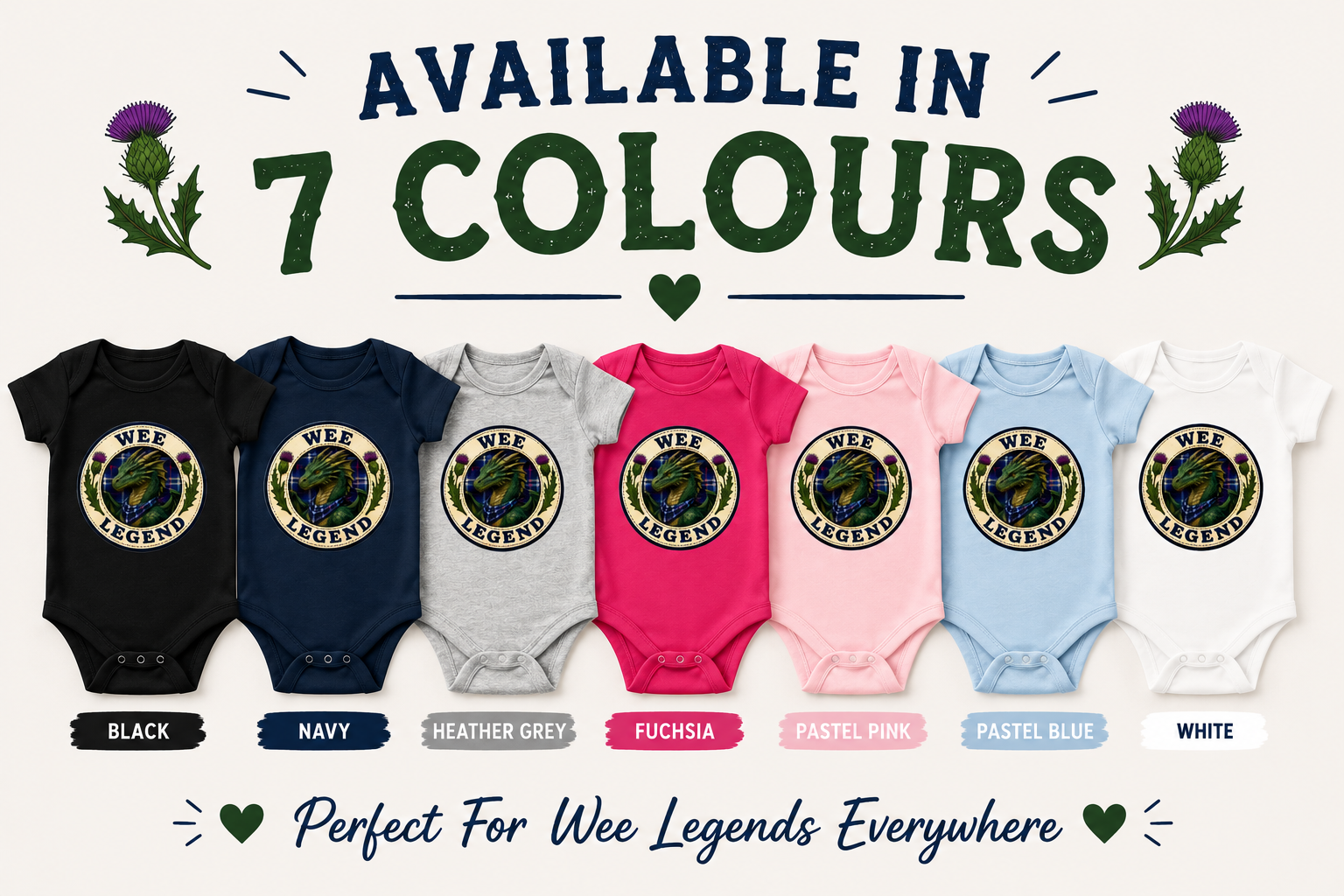 Wee Legend Dragon baby bodysuit available in seven colours