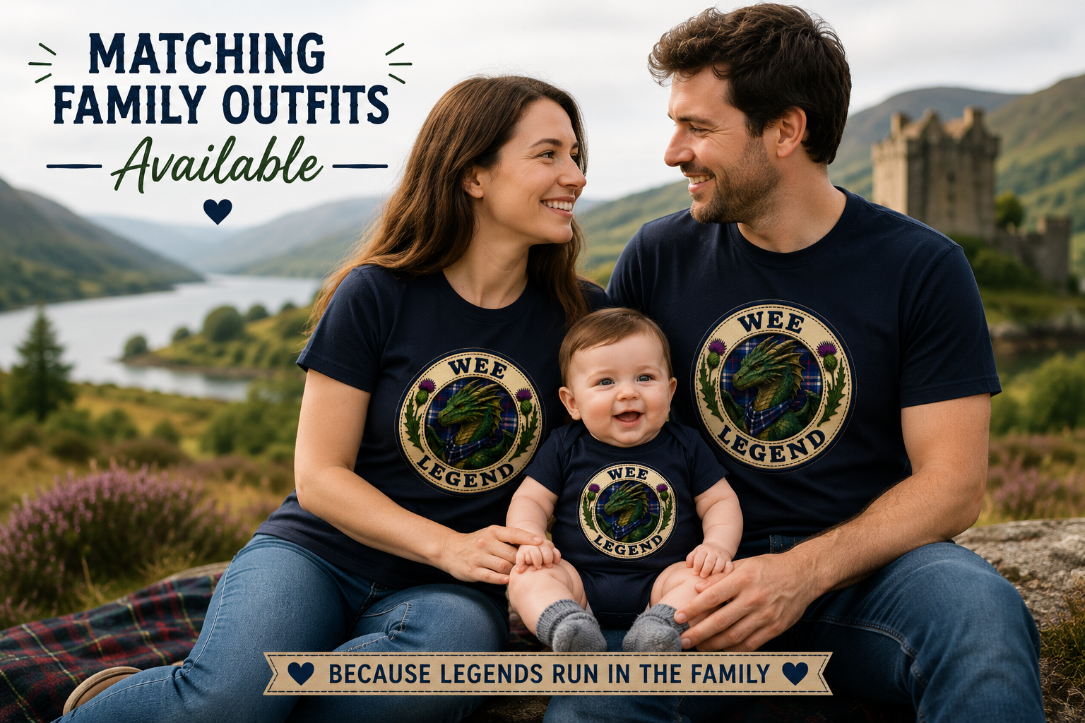 Matching family outfits featuring Wee Legend Dragon design