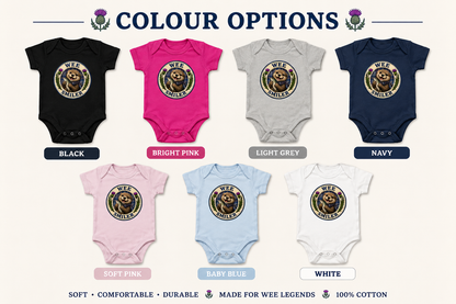 Wee Smiler Scottish otter baby bodysuit colour options available in black, navy, white, baby blue, soft pink, bright pink and light grey.