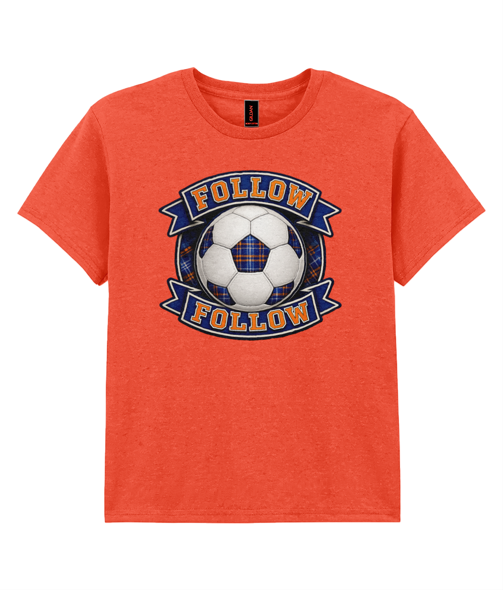 FOLLOW FOLLOW youth t-shirt in orange featuring tartan football design
