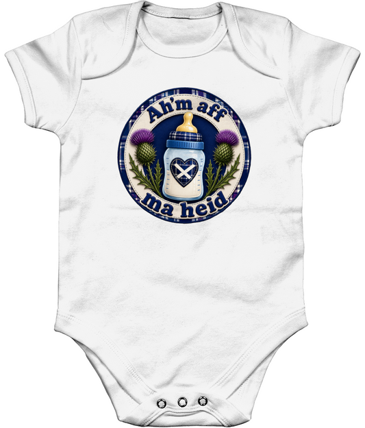 Ah'm Aff Ma Heid baby bodysuit in white