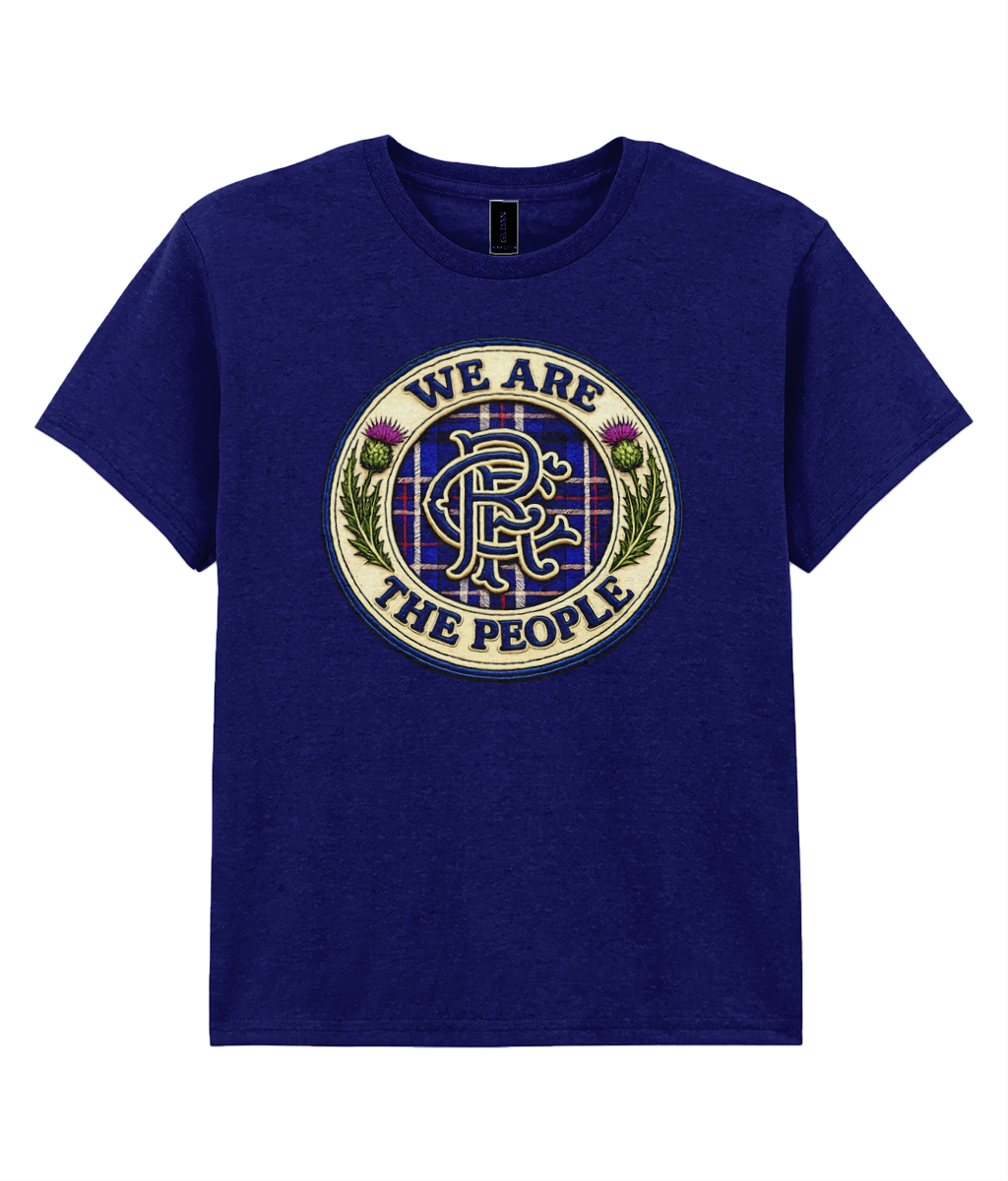 We Are The People crest youth t-shirt in navy blue featuring tartan crest design