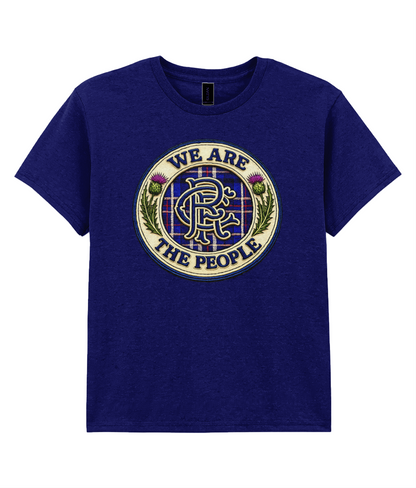 We Are The People crest youth t-shirt in navy blue featuring tartan crest design