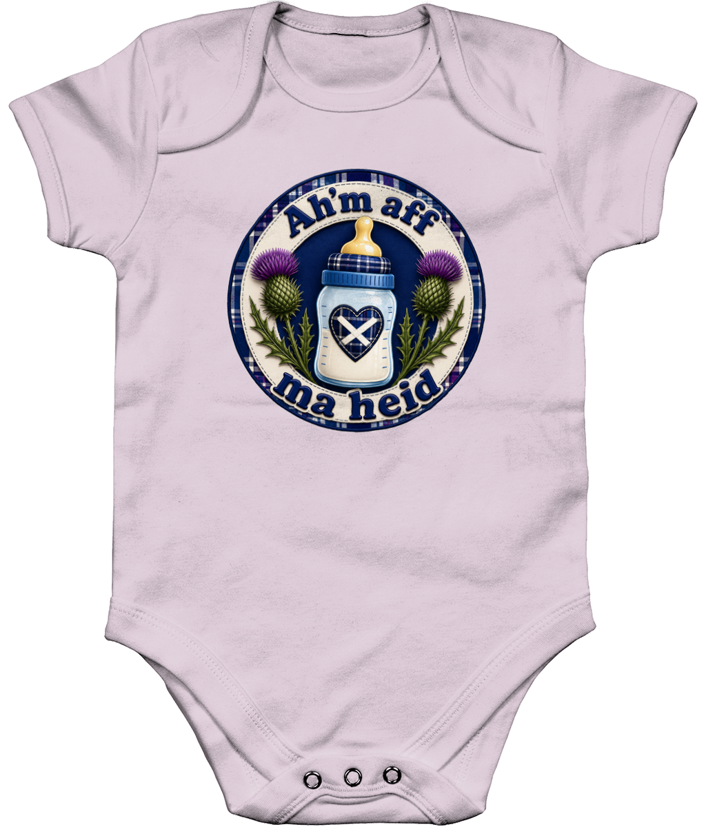Ah'm Aff Ma Heid baby bodysuit in pastel pink