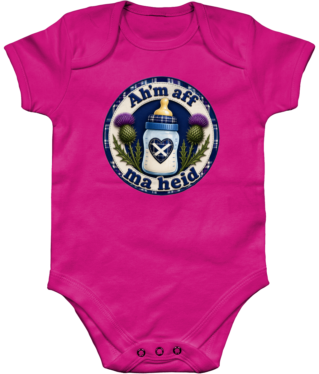 Ah'm Aff Ma Heid baby bodysuit in fuschia