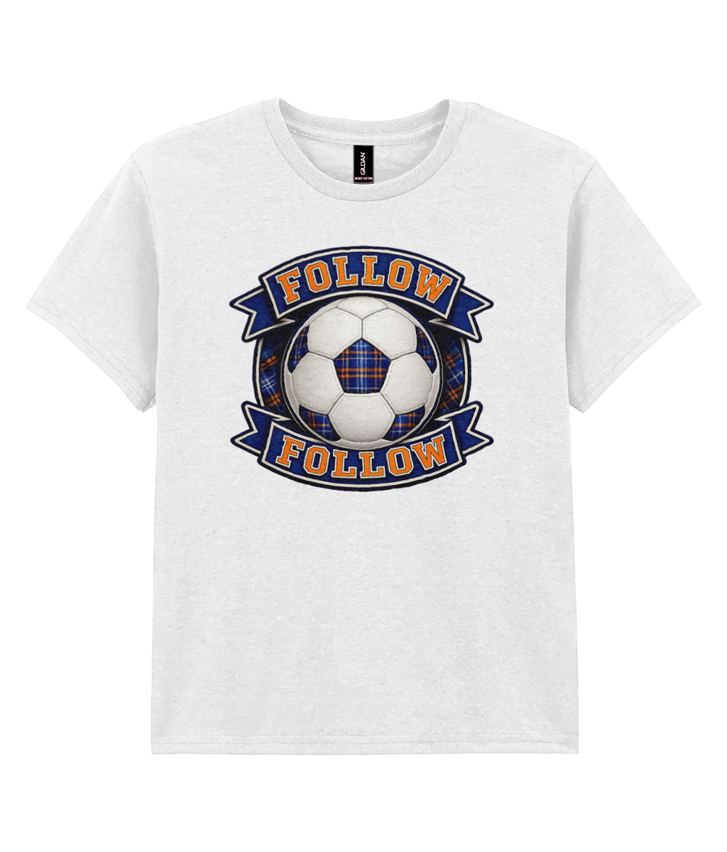 FOLLOW FOLLOW youth t-shirt in white featuring tartan football design