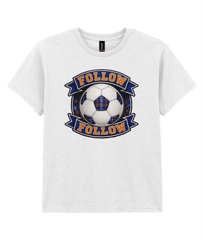 FOLLOW FOLLOW youth t-shirt in white featuring tartan football design