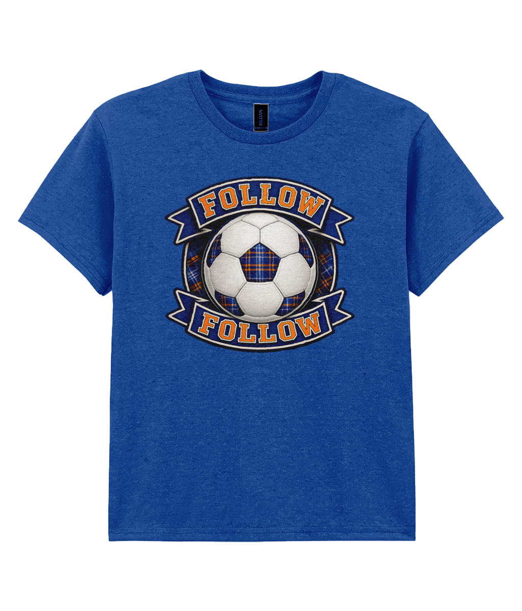FOLLOW FOLLOW youth t-shirt in royal blue featuring tartan football design