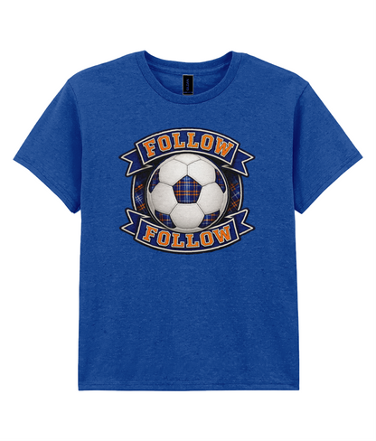FOLLOW FOLLOW youth t-shirt in royal blue featuring tartan football design