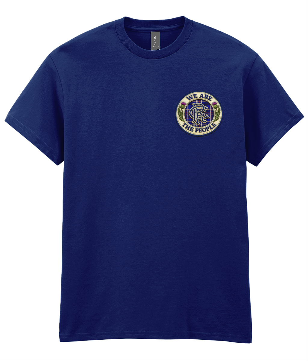 We Are The People Crest men's t-shirt featuring a small embroidered-style supporter badge printed on the left chest. 