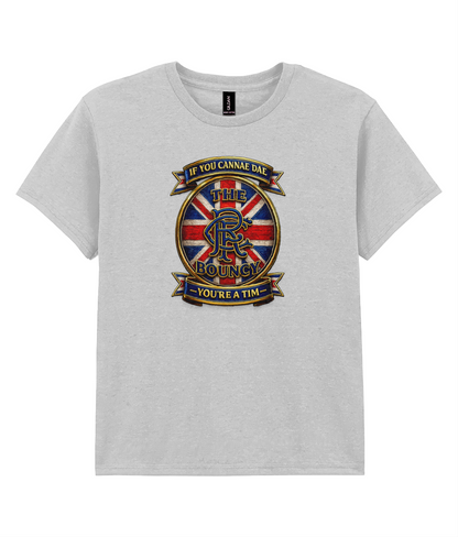 If You Cannae Dae The Bouncy youth t-shirt in sport grey featuring Union Flag supporter crest design