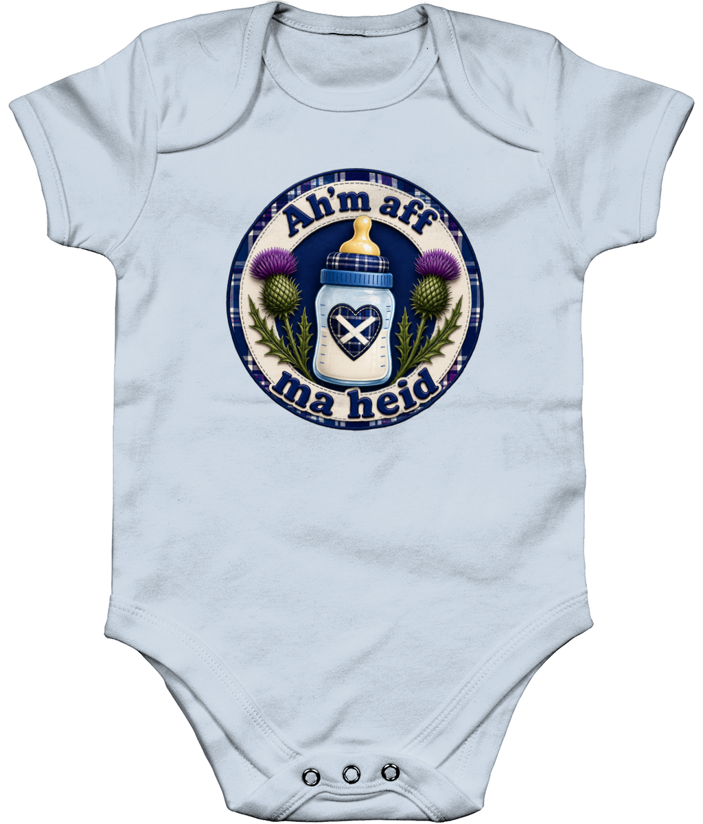 Ah'm Aff Ma Heid baby bodysuit in pastel blue