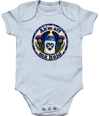 Ah'm Aff Ma Heid baby bodysuit in pastel blue