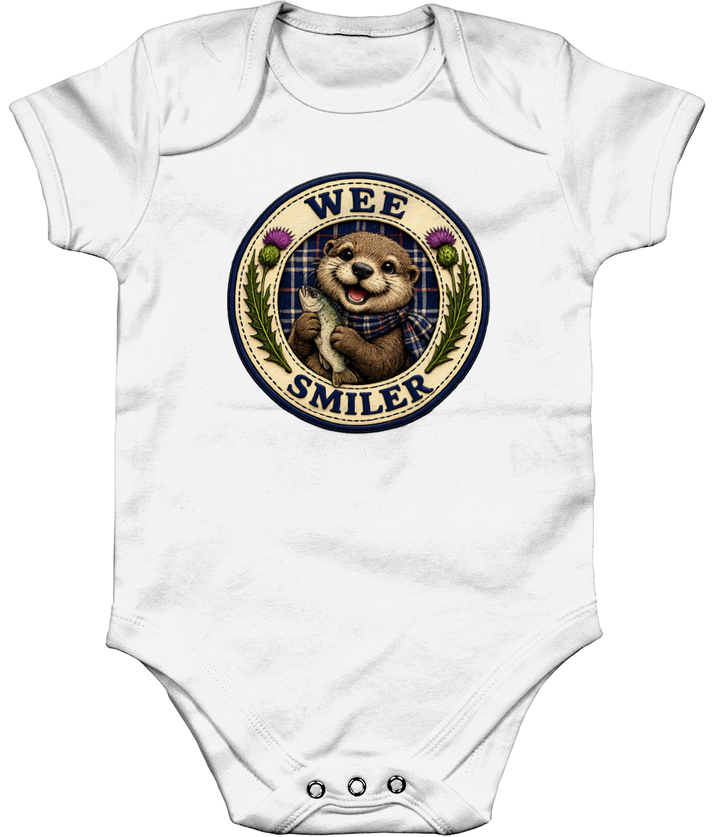 Wee Smiler baby bodysuit in white