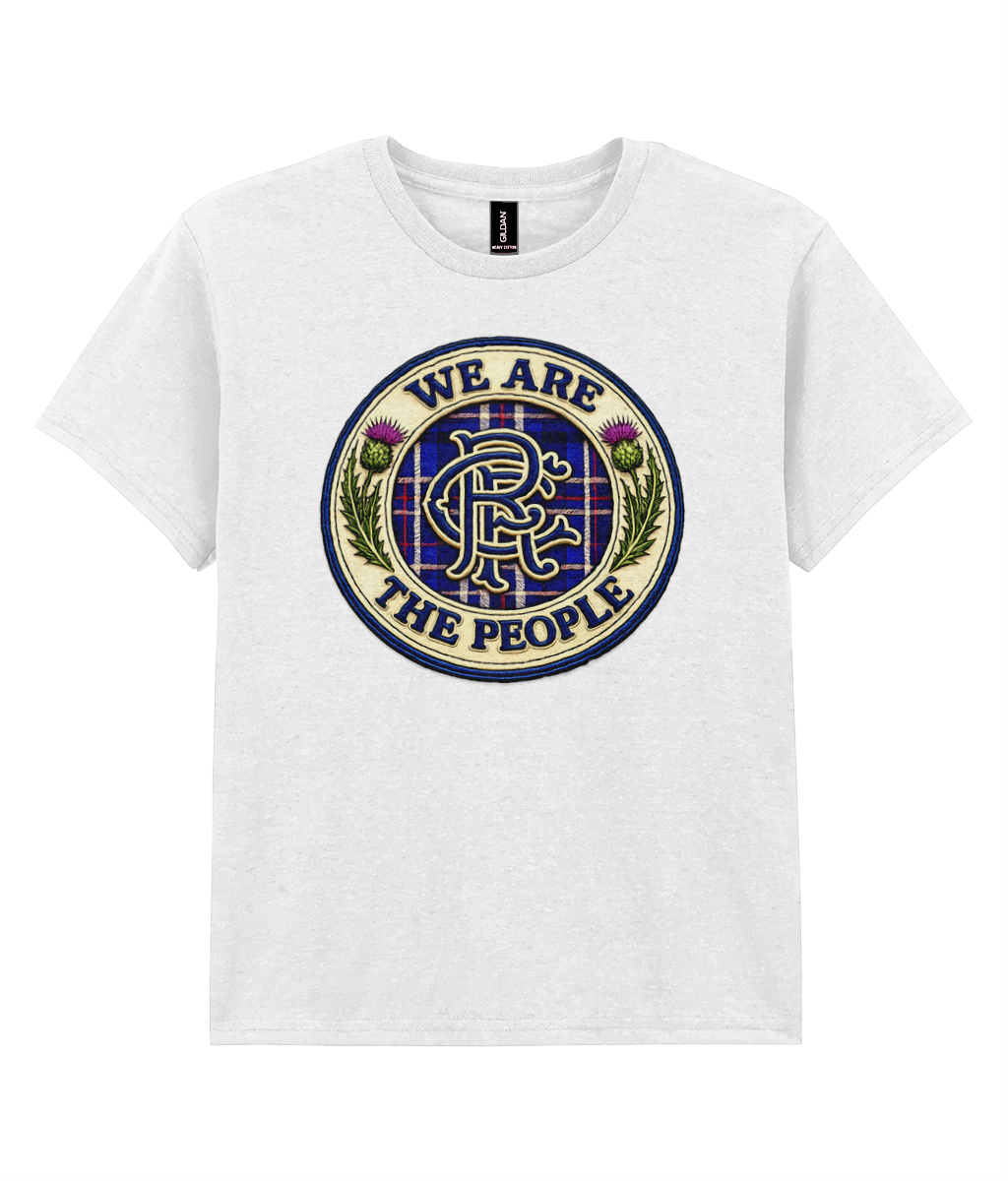 We Are The People crest youth t-shirt in white featuring tartan crest design