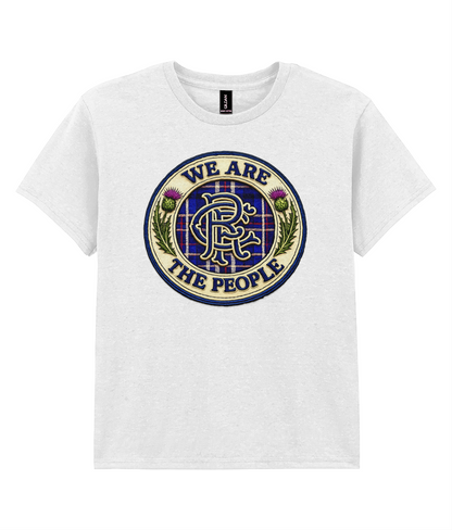 We Are The People crest youth t-shirt in white featuring tartan crest design