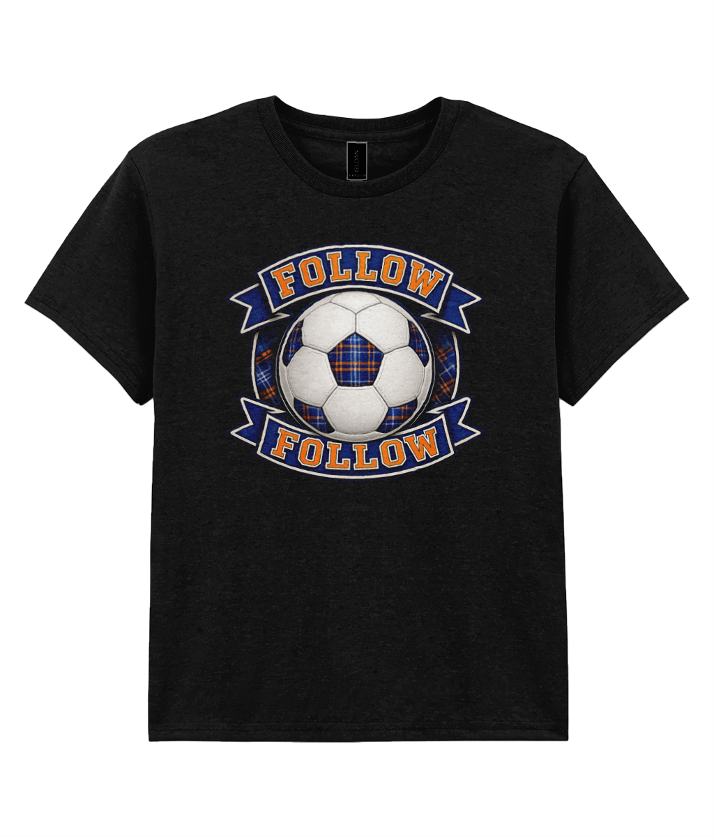 FOLLOW FOLLOW youth t-shirt in black featuring tartan football design