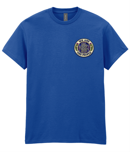 Royal Blue We Are The People Crest men's t-shirt featuring a small embroidered-style supporter badge on the left chest.