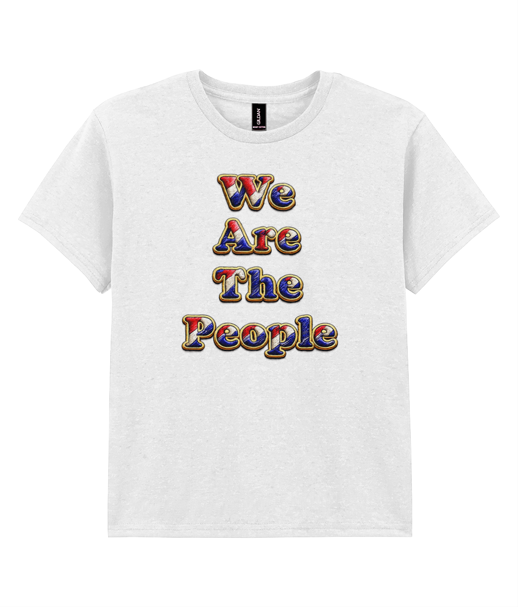 We Are The People youth t-shirt in white featuring embroidered-style red, white and blue lettering