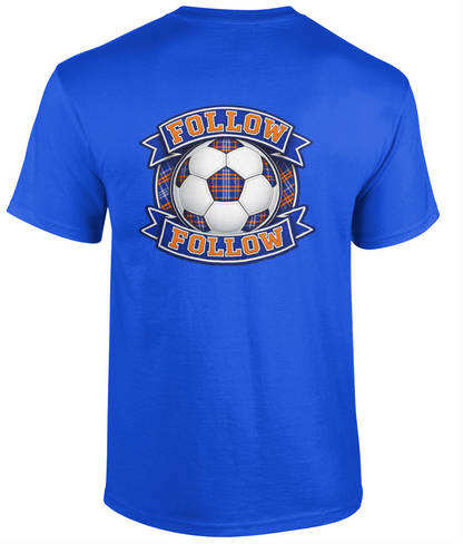 FOLLOW FOLLOW youth t-shirt in royal blue featuring tartan football design
