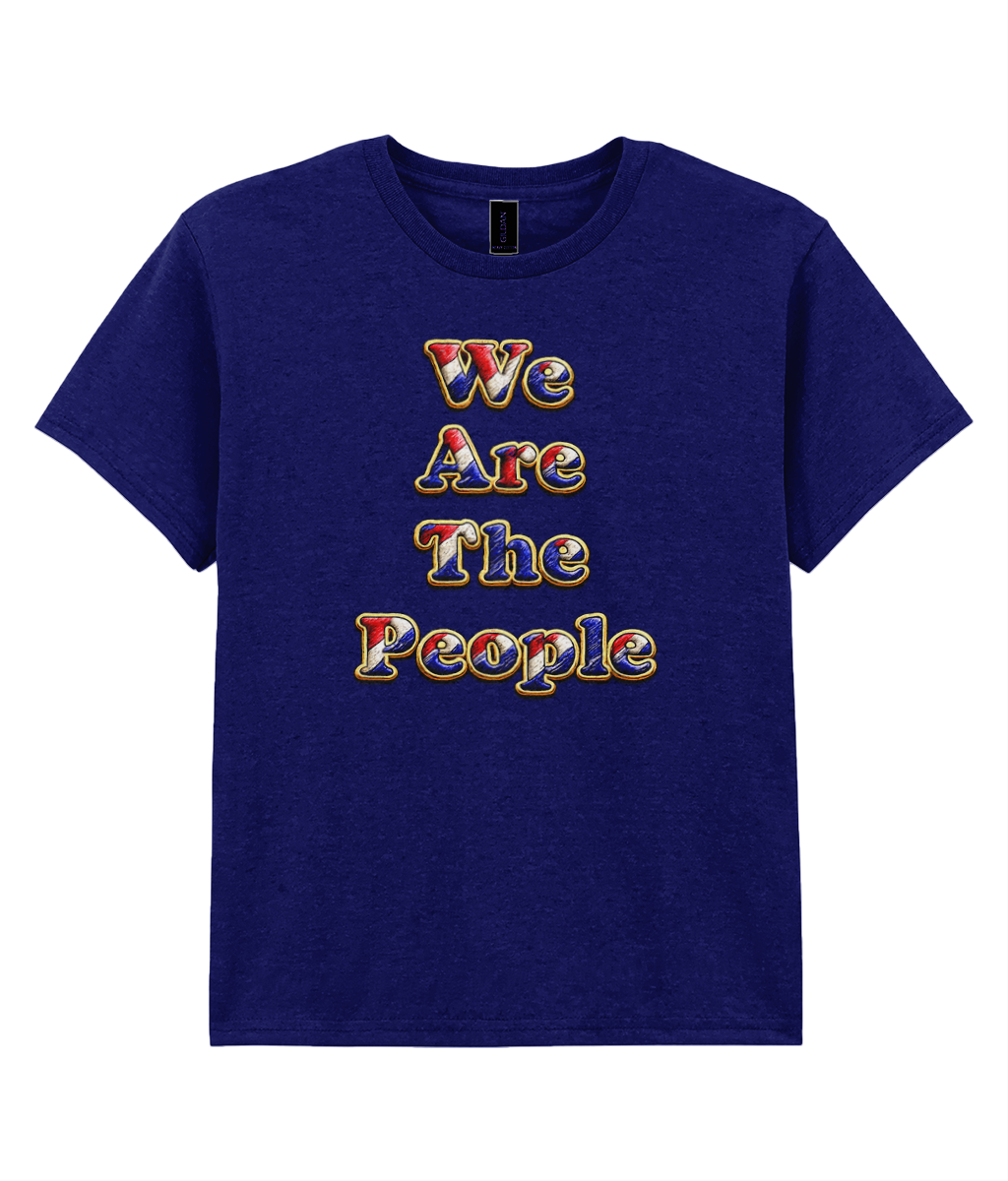 We Are The People youth t-shirt in navy blue featuring embroidered-style red, white and blue lettering