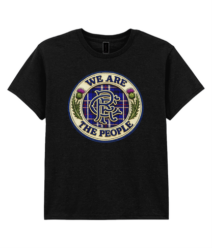 We Are The People crest youth t-shirt in black featuring tartan crest design