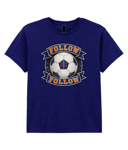 FOLLOW FOLLOW youth t-shirt in royal blue featuring tartan football design